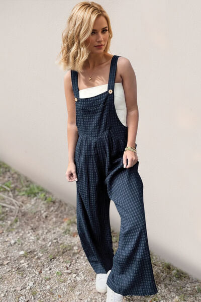 Oh Full Size Plaid Wide Leg Overalls with Pockets Hauptbild