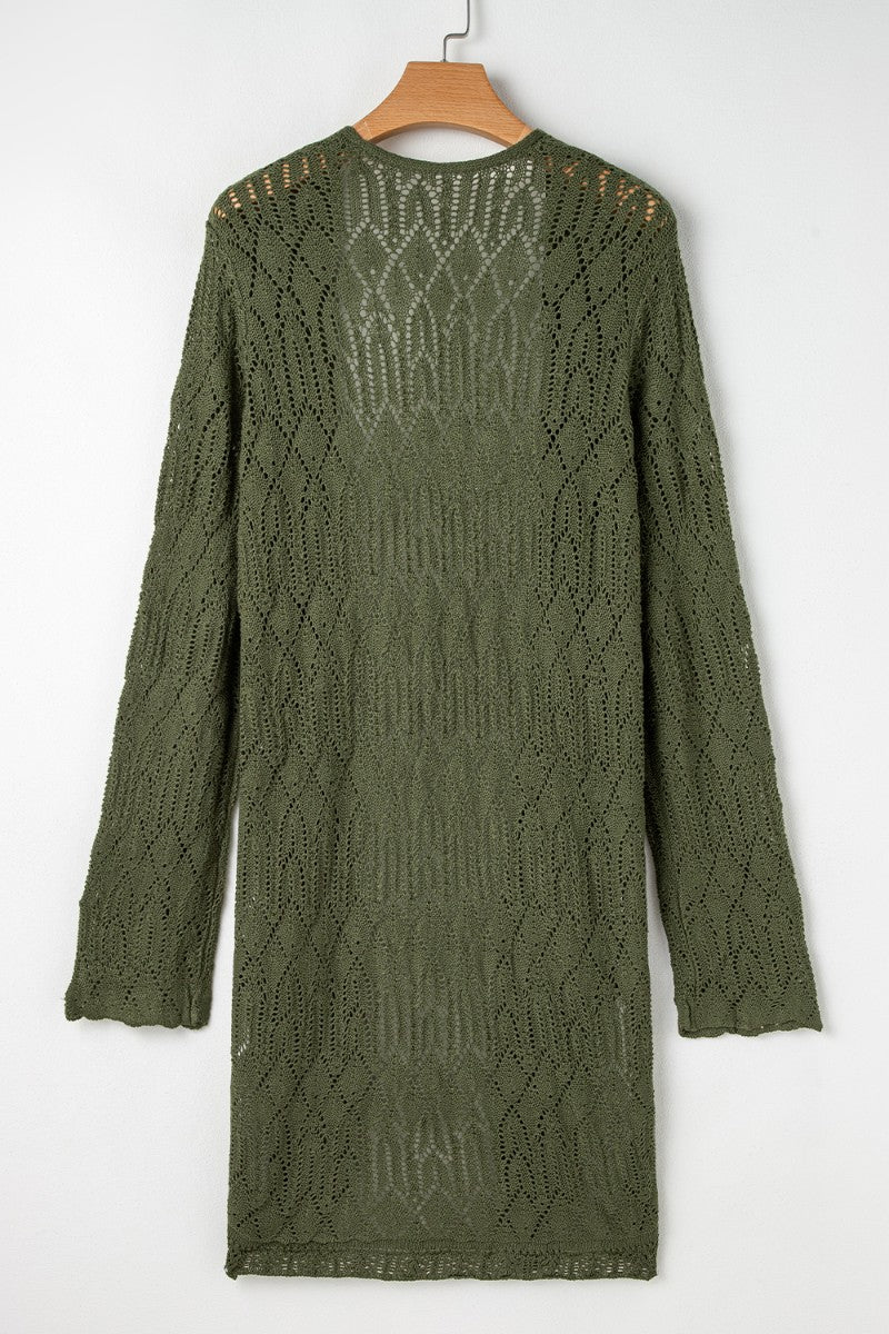 Openwork Open Front Long Sleeve Cardigan - felvior