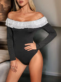 Perfee Sequin Ruffled Off-Shoulder Long Sleeve Bodysuit - felvior