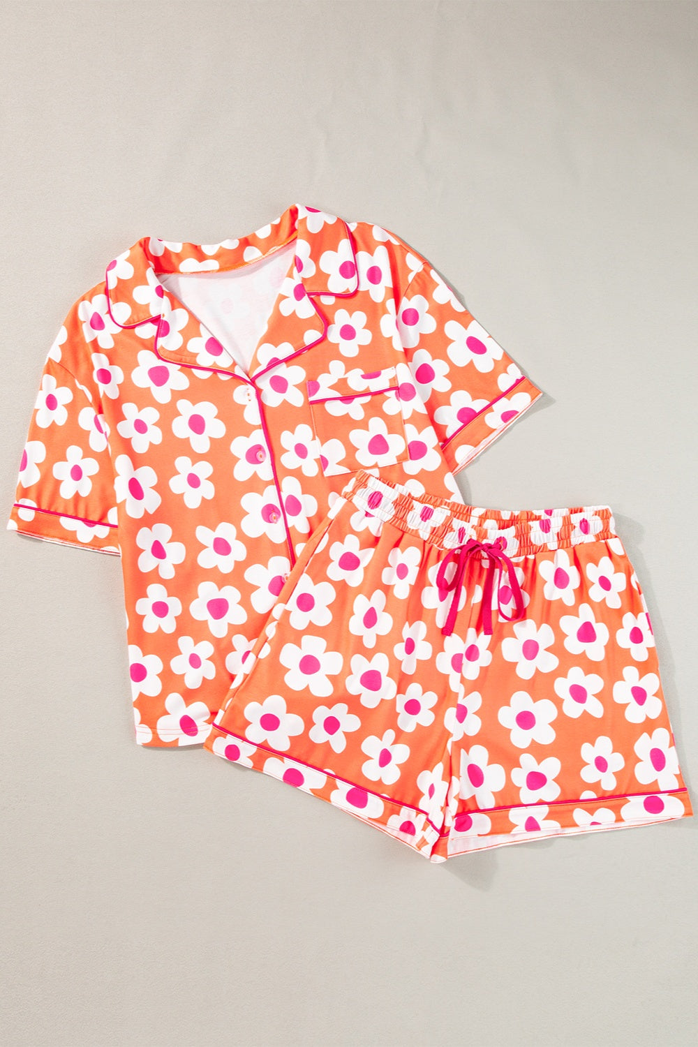 Pocketed Flower Half Sleeve Top and Shorts Lounge Set - felvior