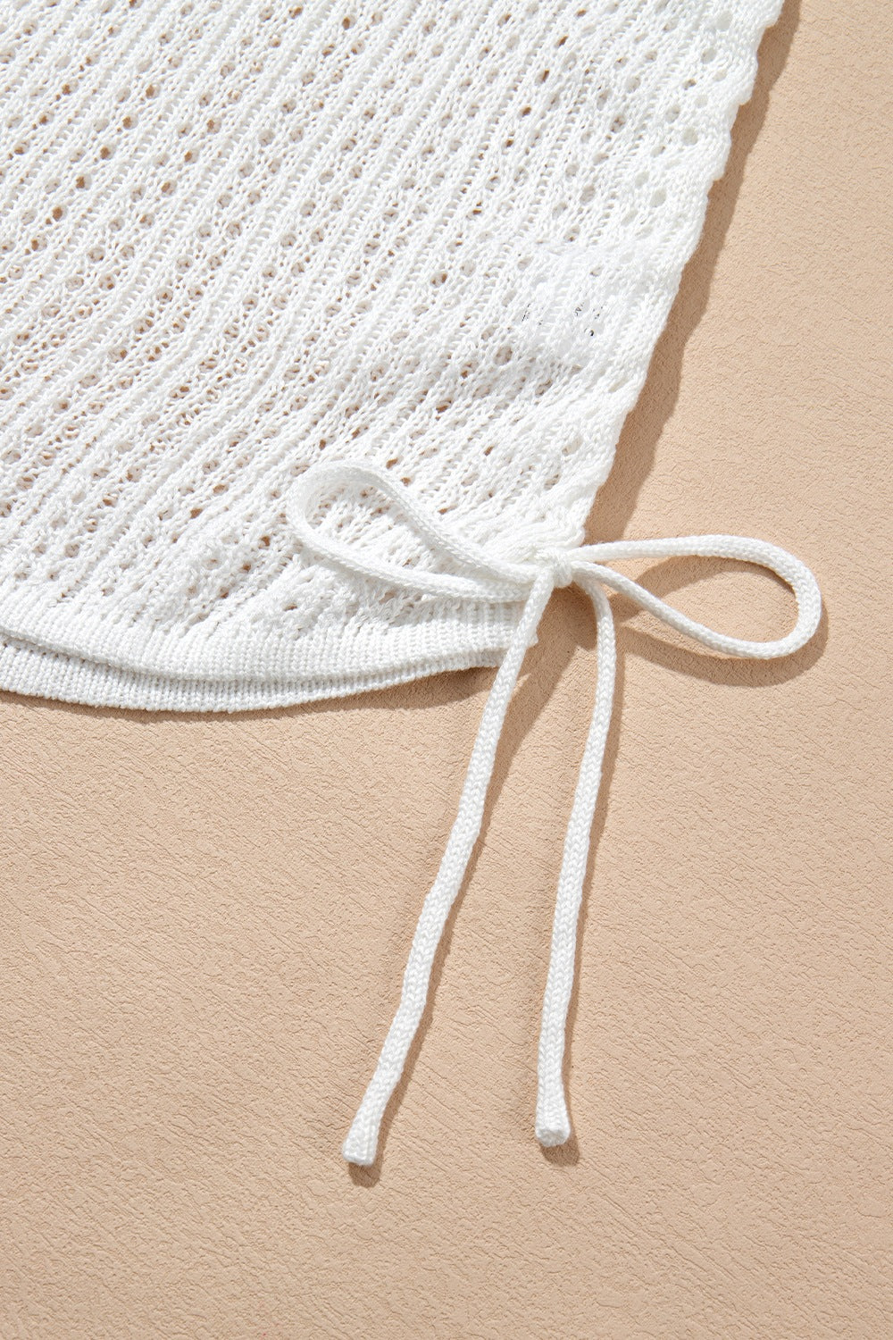 Hollow Out Bell Sleeve Drawstring Knit Cover Up Dress - felvior