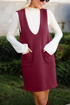 Lovelet Pocketed V-Neck Mini Sweater Overall Dress