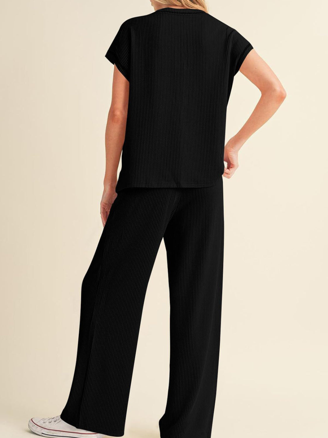 Ribbed Exposed Seam Top and Pants Set - felvior