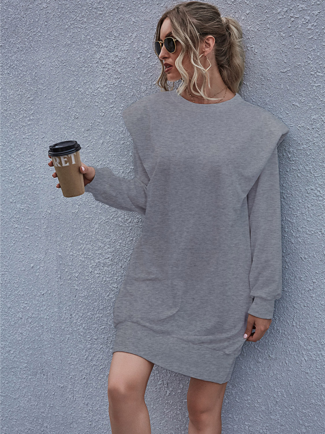 Round Neck Long Sleeve Mini Dress - felvior