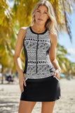 Geometric Print Color Block Swim Top and Skirt Set - felvior