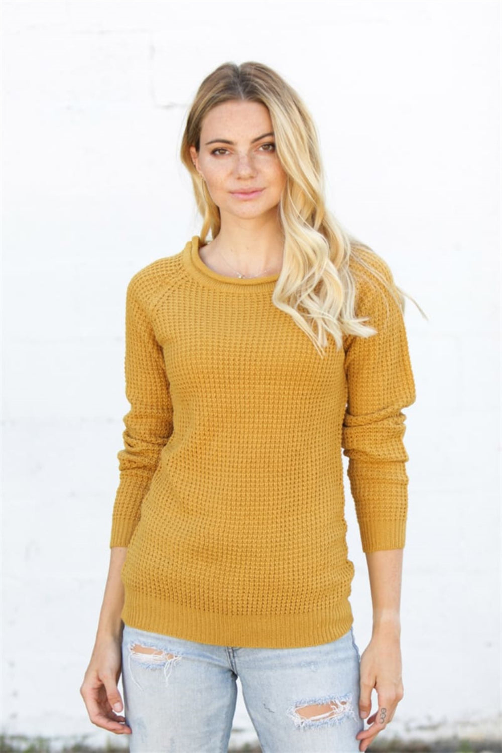 Round Neck Raglan Sleeve Sweater - felvior