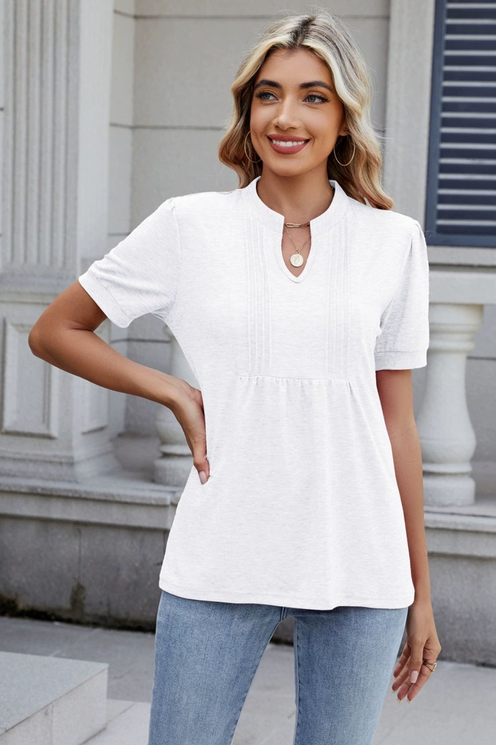 Notched Short Sleeve Top