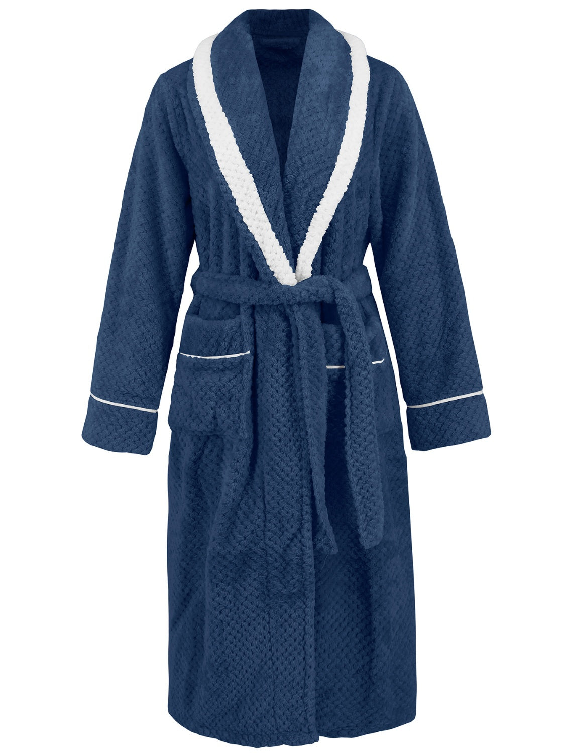 Contrast Trim Tie Waist Lounge Nightgown with Pockets - felvior