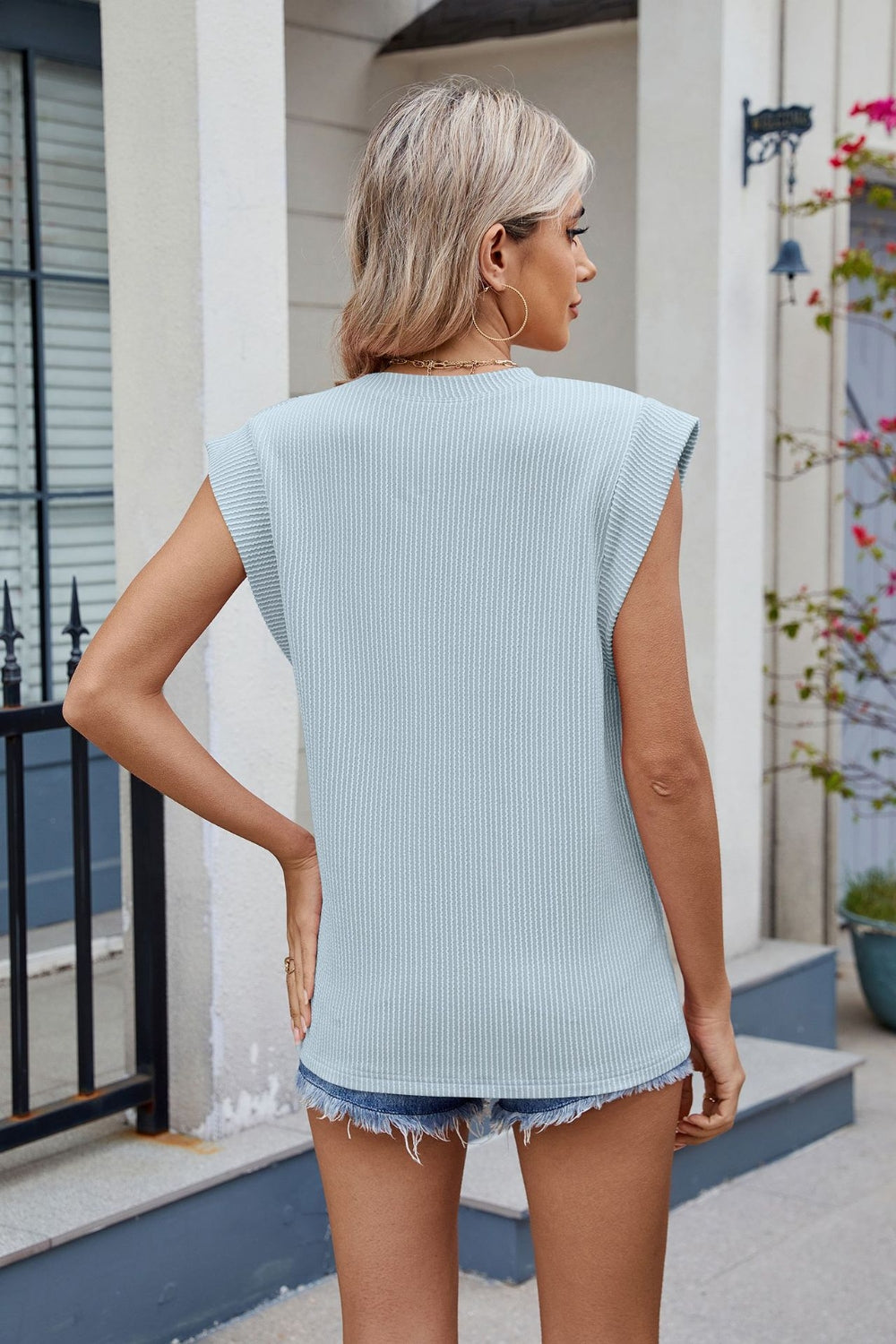 Corded Rib Round Neck T-Shirt