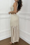 Cutout Slit Round Neck Sweater Dress - felvior