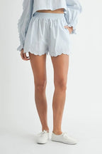 MABLE Long Sleeve Scallop Blouse and Shorts Set