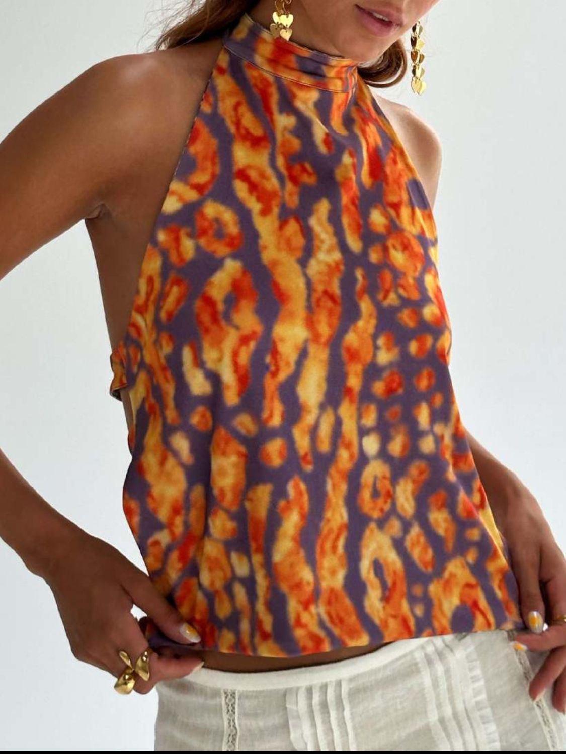 Backless Printed Halter Neck Tank - felvior