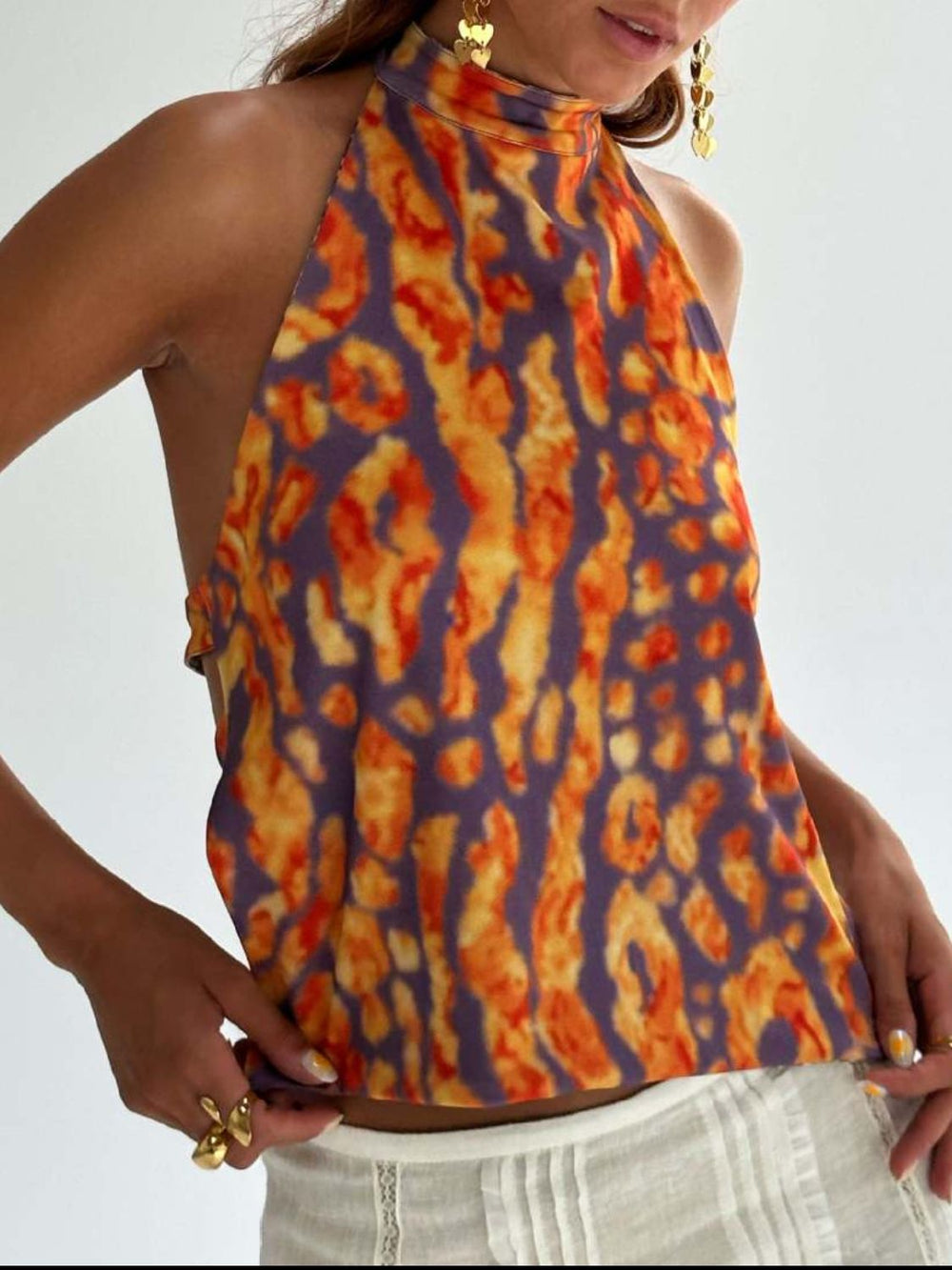 Backless Printed Halter Neck Tank