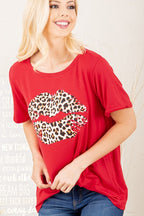 Heimish Full Size Leopard Lip Round Neck Short Sleeve T-Shirt Plus Size