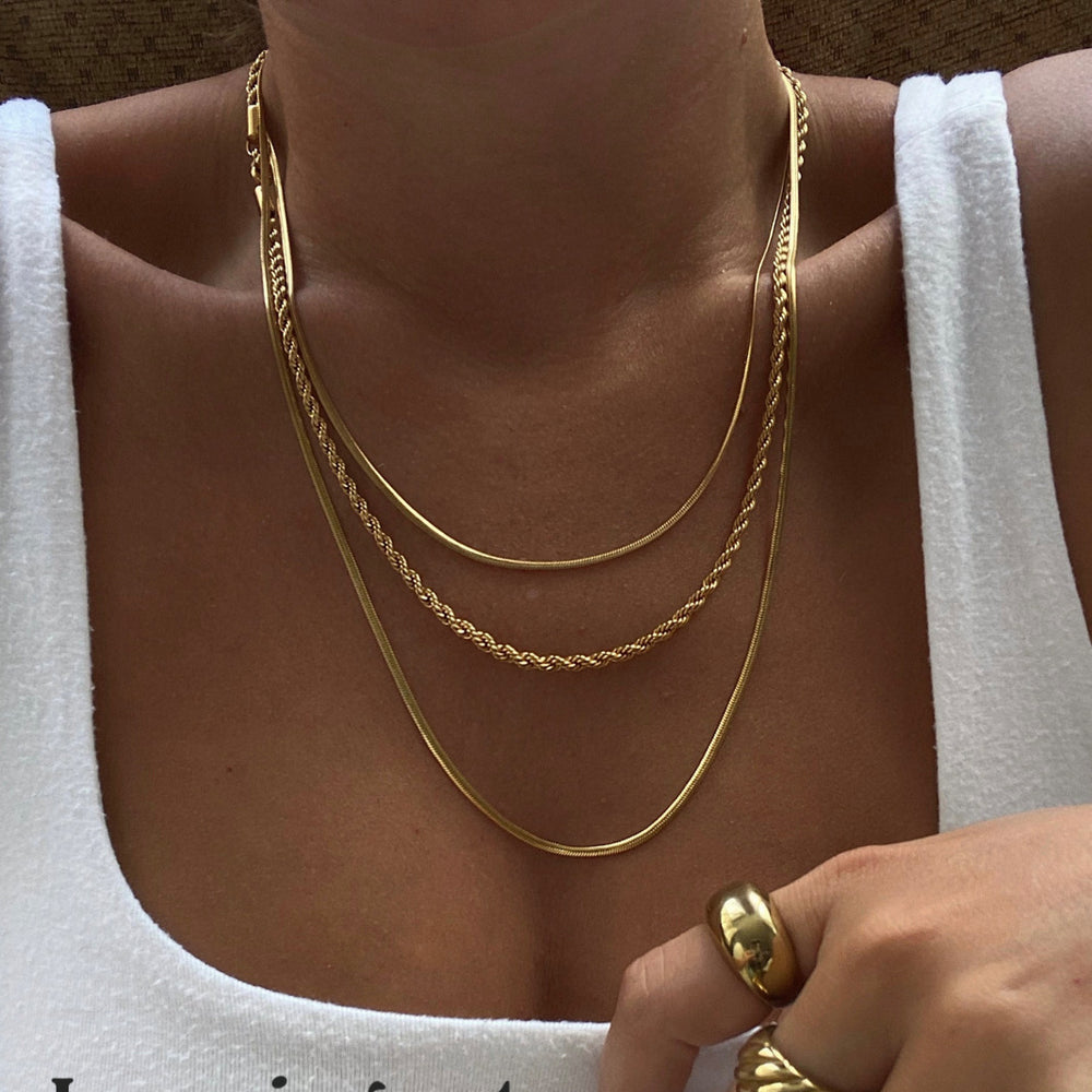 18K Gold-Plated Titanium Steel Three-Layered Necklace - felvior