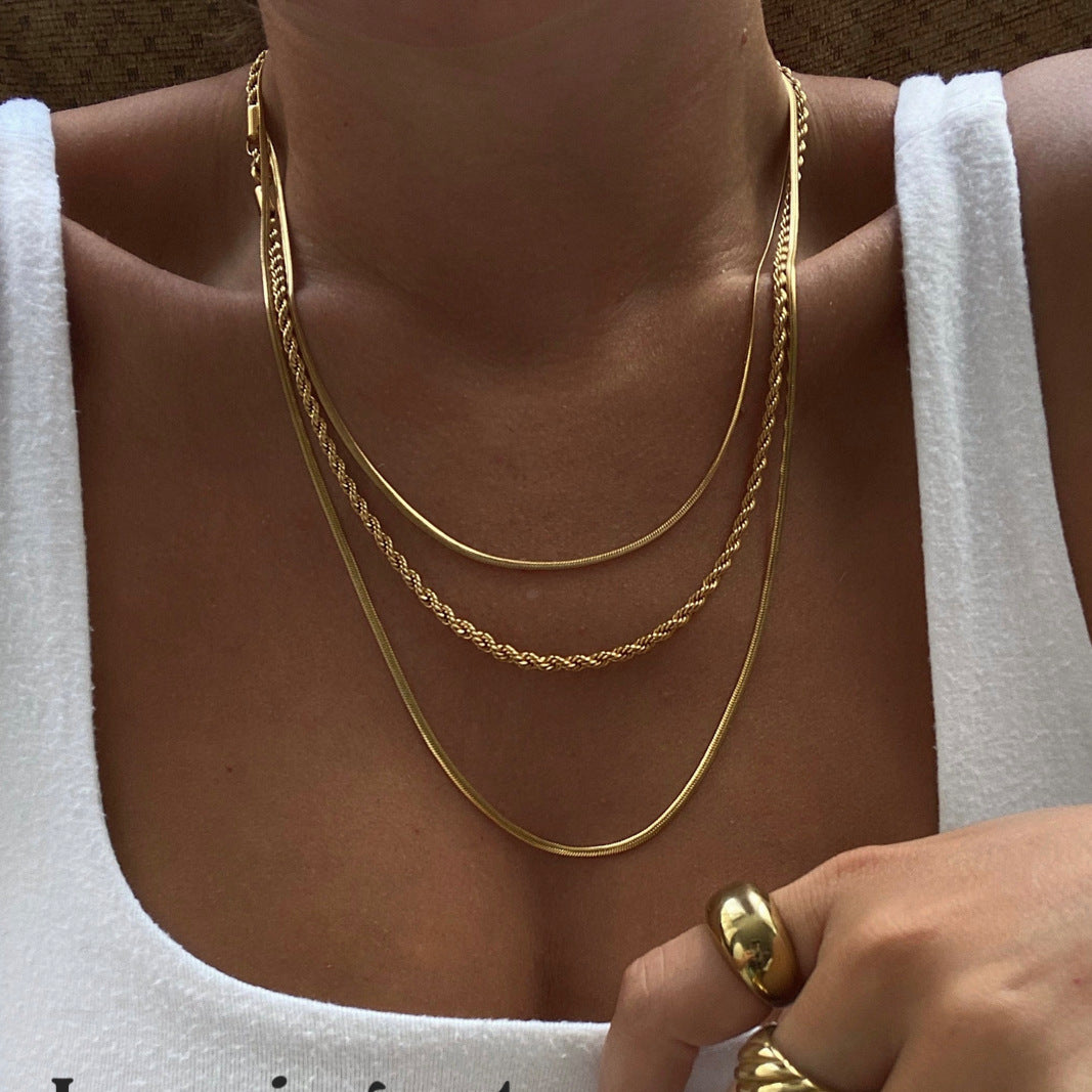 18K Gold-Plated Titanium Steel Three-Layered Necklace - felvior