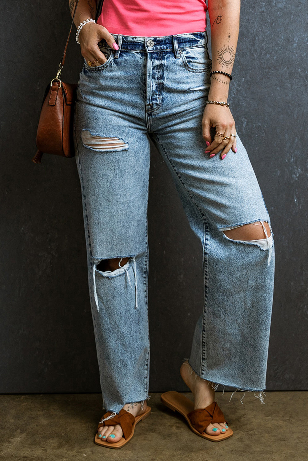 Distressed Raw Hem Straight Jeans Hauptbild