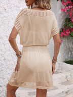 Openwork V-Neck Short Sleeve Cover-Up Dress