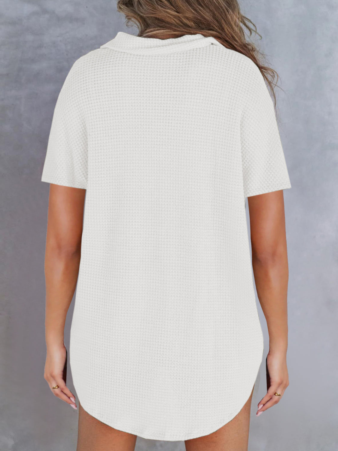 Waffle-Knit Short Sleeve Polo Shirt - felvior