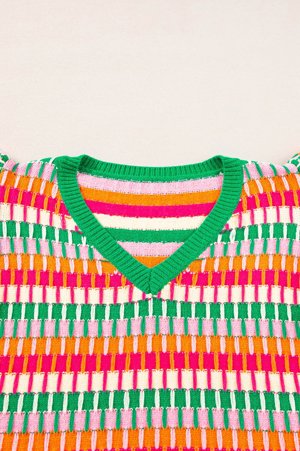 Contrast Striped V-Neck Knit Top - felvior