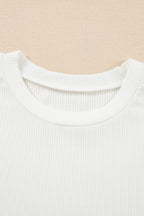 Eyelet Short Sleeve Patchwork Ribbed Top