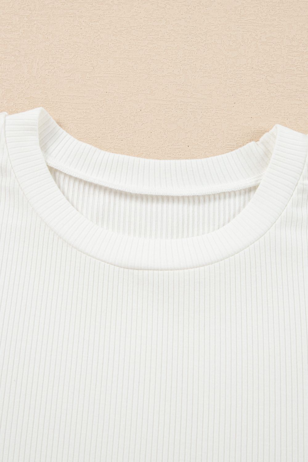 Eyelet Short Sleeve Patchwork Ribbed Top