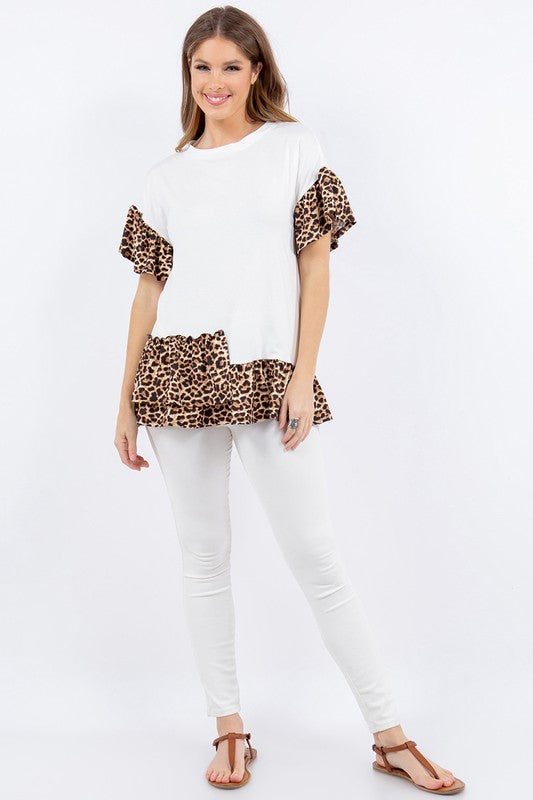 Celeste Full Size Animal Print Asymmetrical Top with Ruffle Sleeves Plus Size - felvior