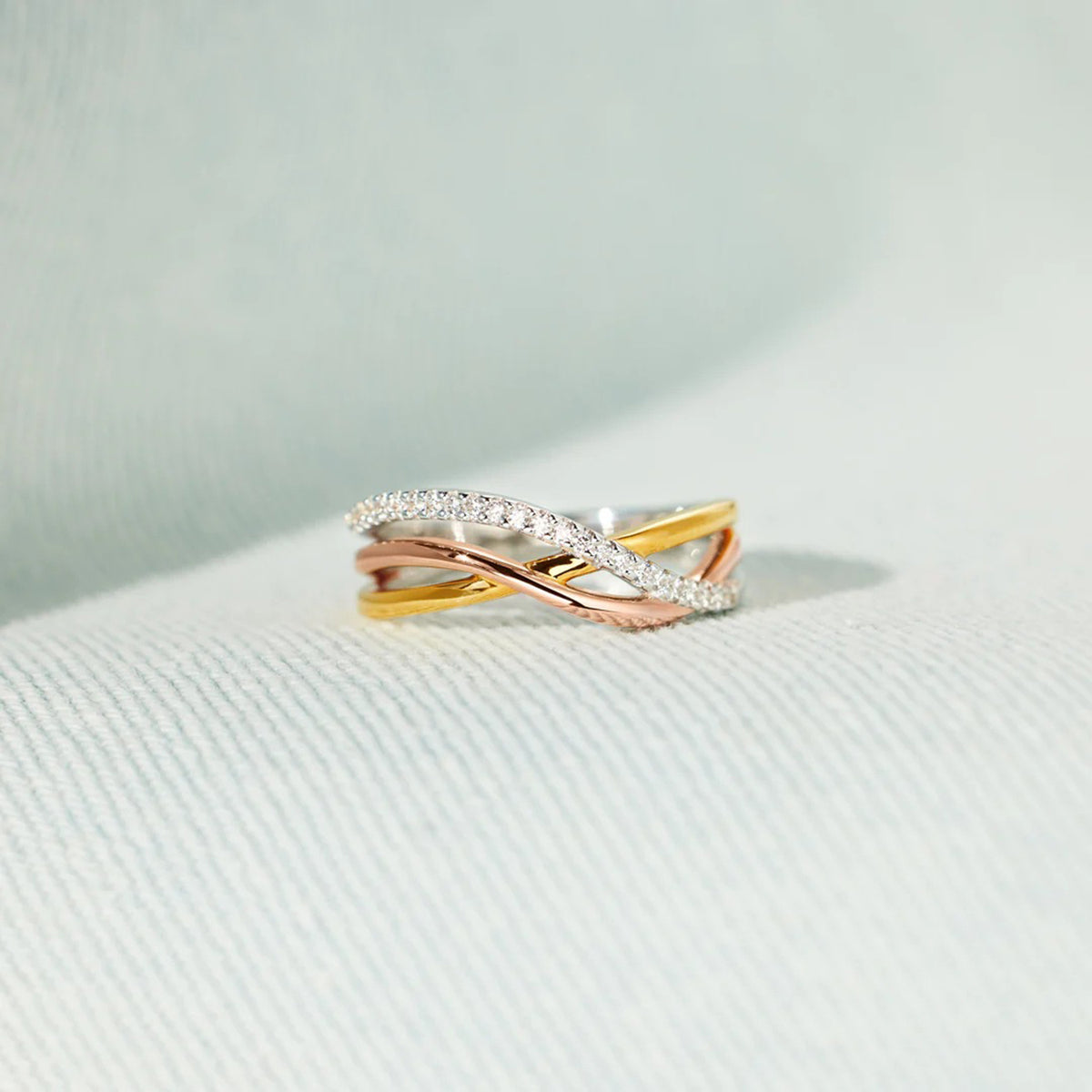 Crisscross Gold-Plated 925 Sterling Silver Ring - felvior