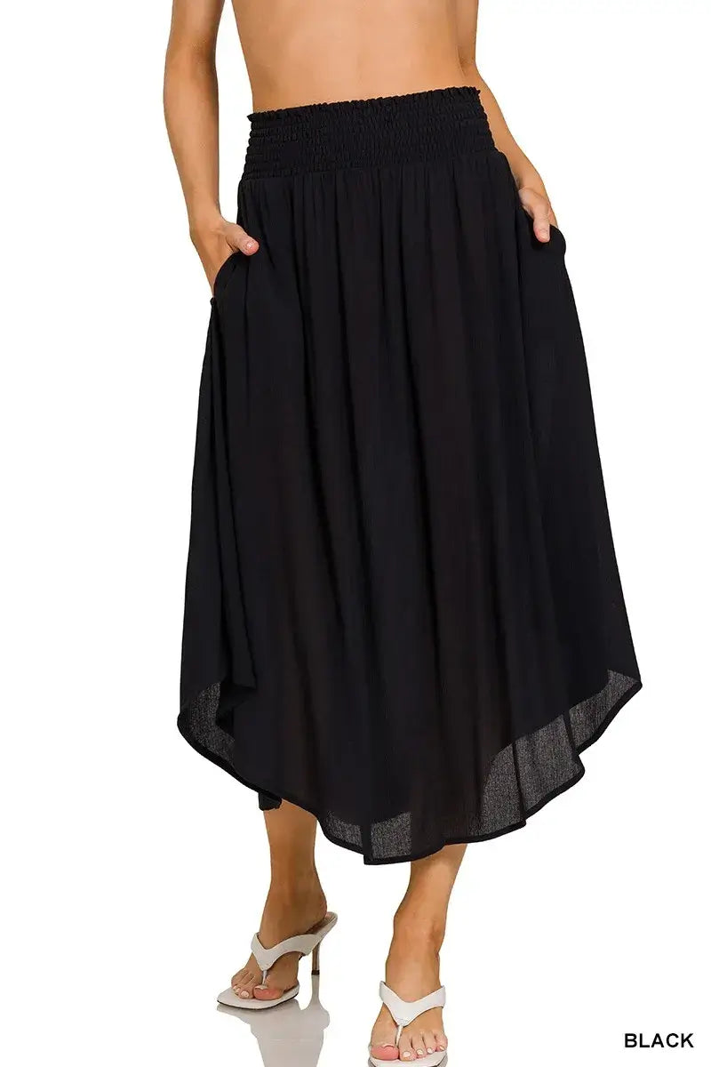 Zenana Woven Crinkle Smocked Waist Maxi Skirt W Pockets Hauptbild