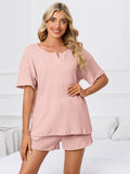 Notched Short Sleeve and Shorts Lounge Set - felvior
