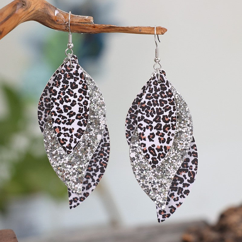 PU Leather Leopard Leaf Earrings - felvior