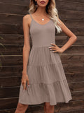 Spaghetti Strap V-Neck Tiered Dress - felvior