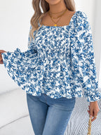 Floral Square Neck Flounce Sleeve Blouse