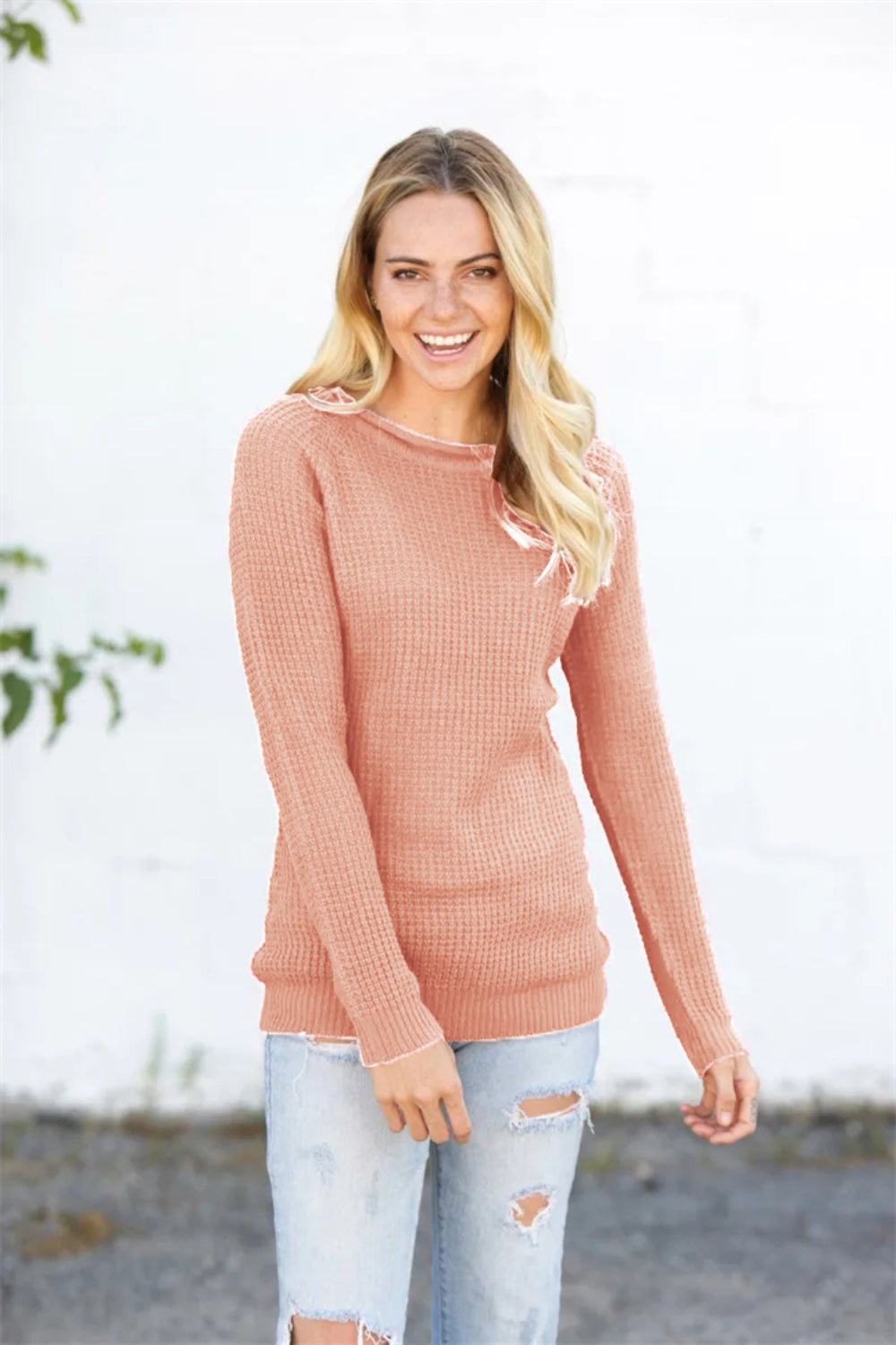Round Neck Raglan Sleeve Sweater - felvior