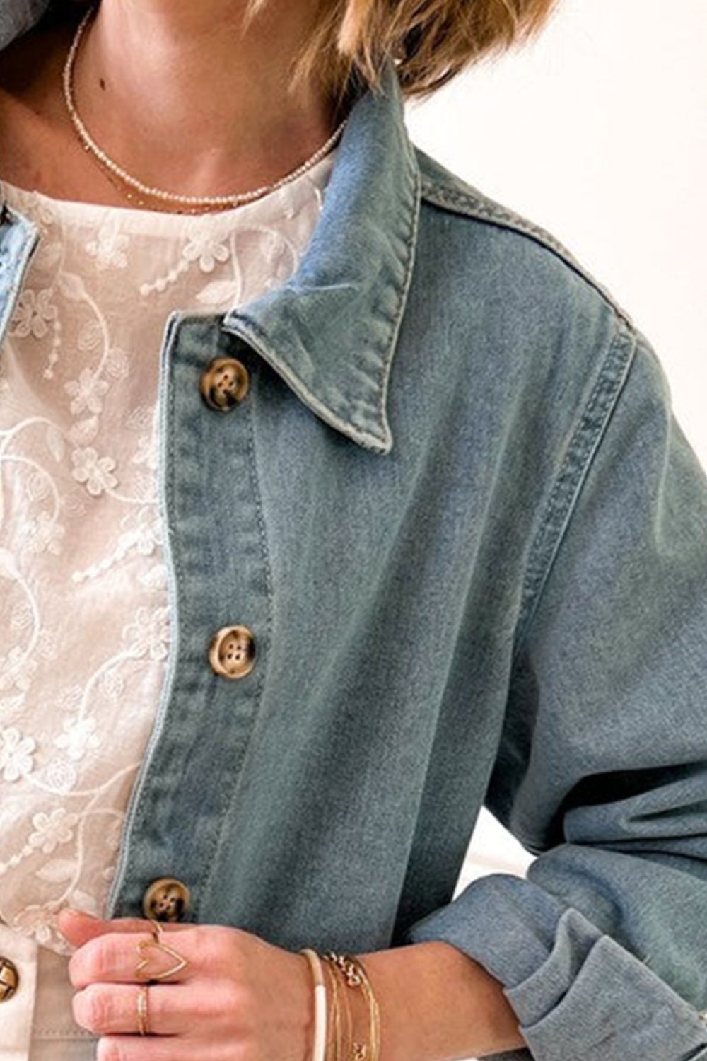 Pocketed Button Up Long Sleeve Denim Jacket - felvior