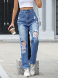Distressed Straight Jeans with Pockets - felvior