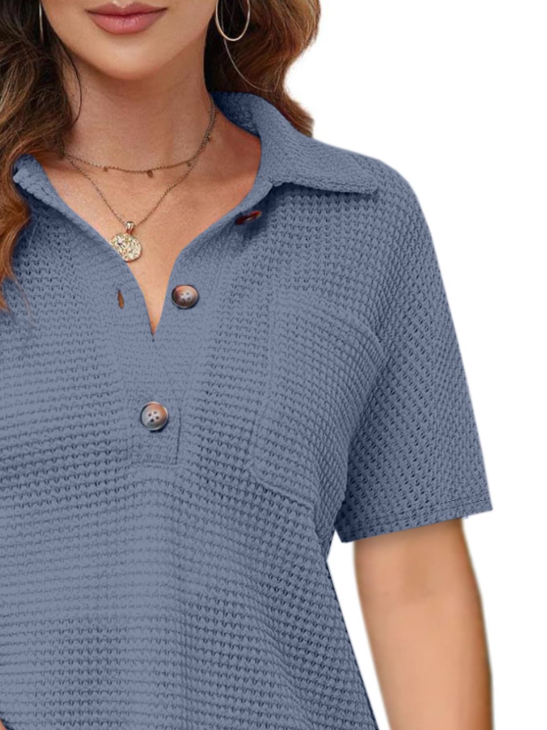 Waffle-Knit Short Sleeve Polo Shirt - felvior