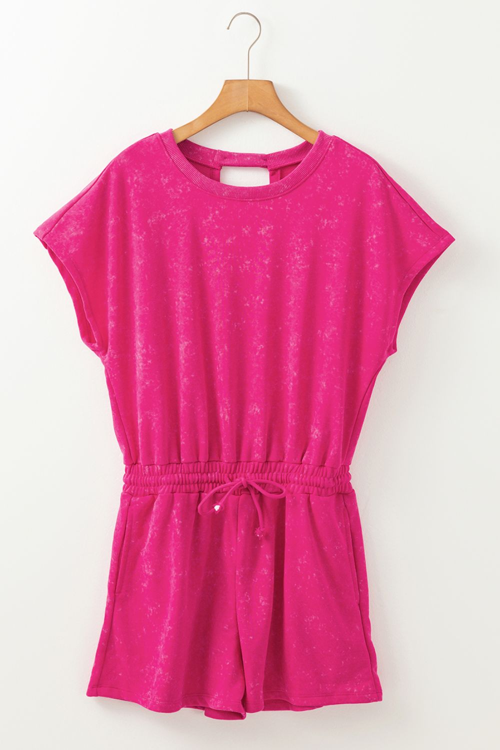 Mineral Wash Hollow Out Back Drawstring Waist Romper