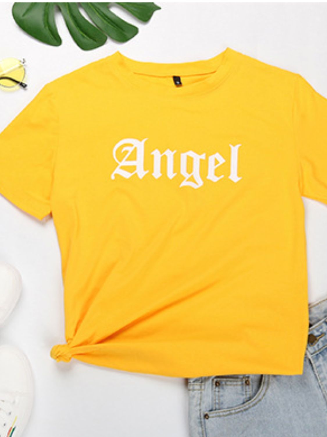 Perfee ANGEL Round Neck Short Sleeve T-Shirt - felvior