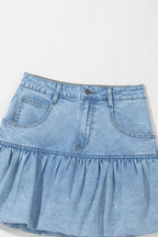 Bubble Hem Denim Mini Skirt