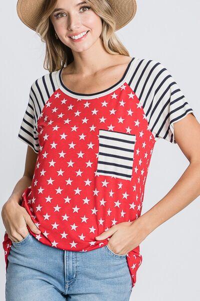 Heimish Full Size Star & Striped Round Neck Short Sleeve T-Shirt Plus Size - felvior