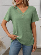 Ribbed V-Neck Short Sleeve T-Shirt