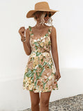 Printed Ruffled Surplice Wide Strap Mini Dress - felvior