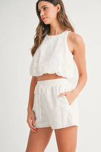 MABLE Eyelet Bubble Hem Sleeveless Top and Shorts Set