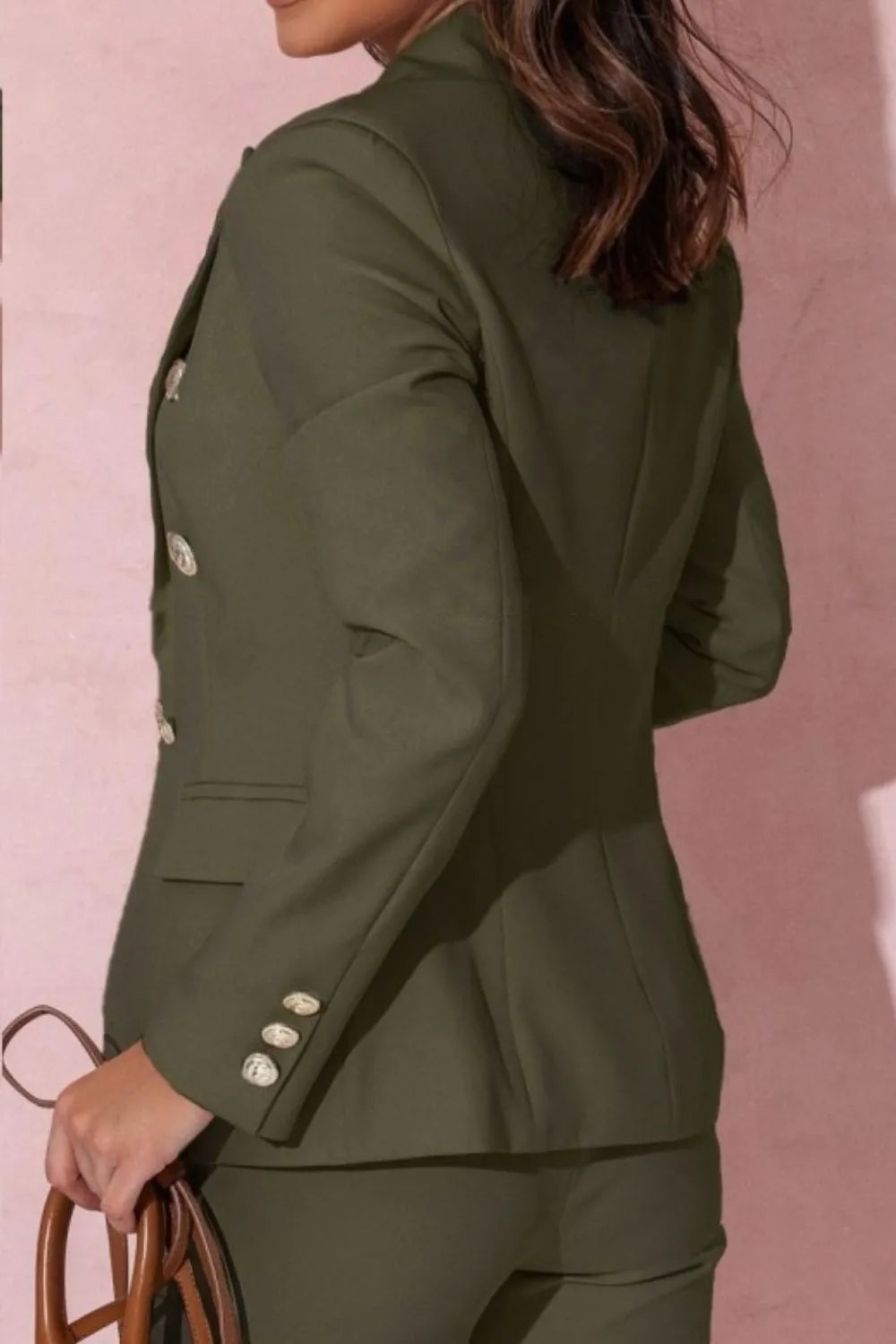 Full Size Lapel Collar Long Sleeve Blazer and Pants Set Plus Size - felvior
