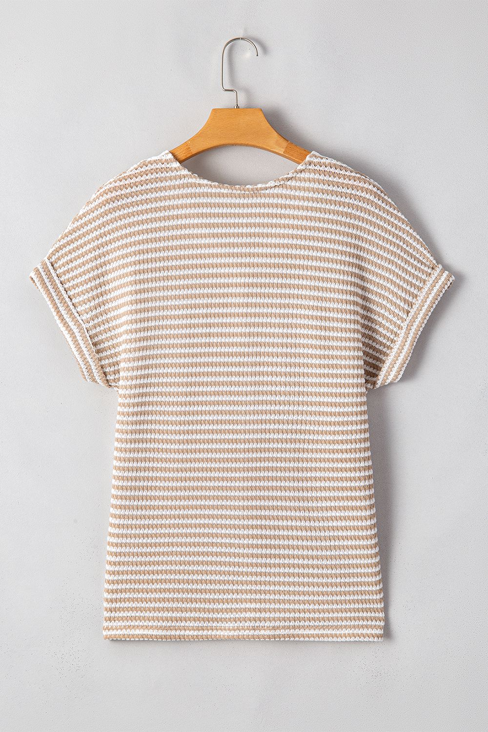 Stripe Buttoned Front V Neck T Shirt