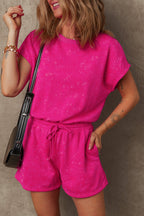 Mineral Wash Hollow Out Back Drawstring Waist Romper