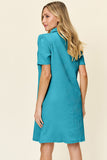 Double Take Full Size Texture Collared Neck Short Sleeve Dress - felvior