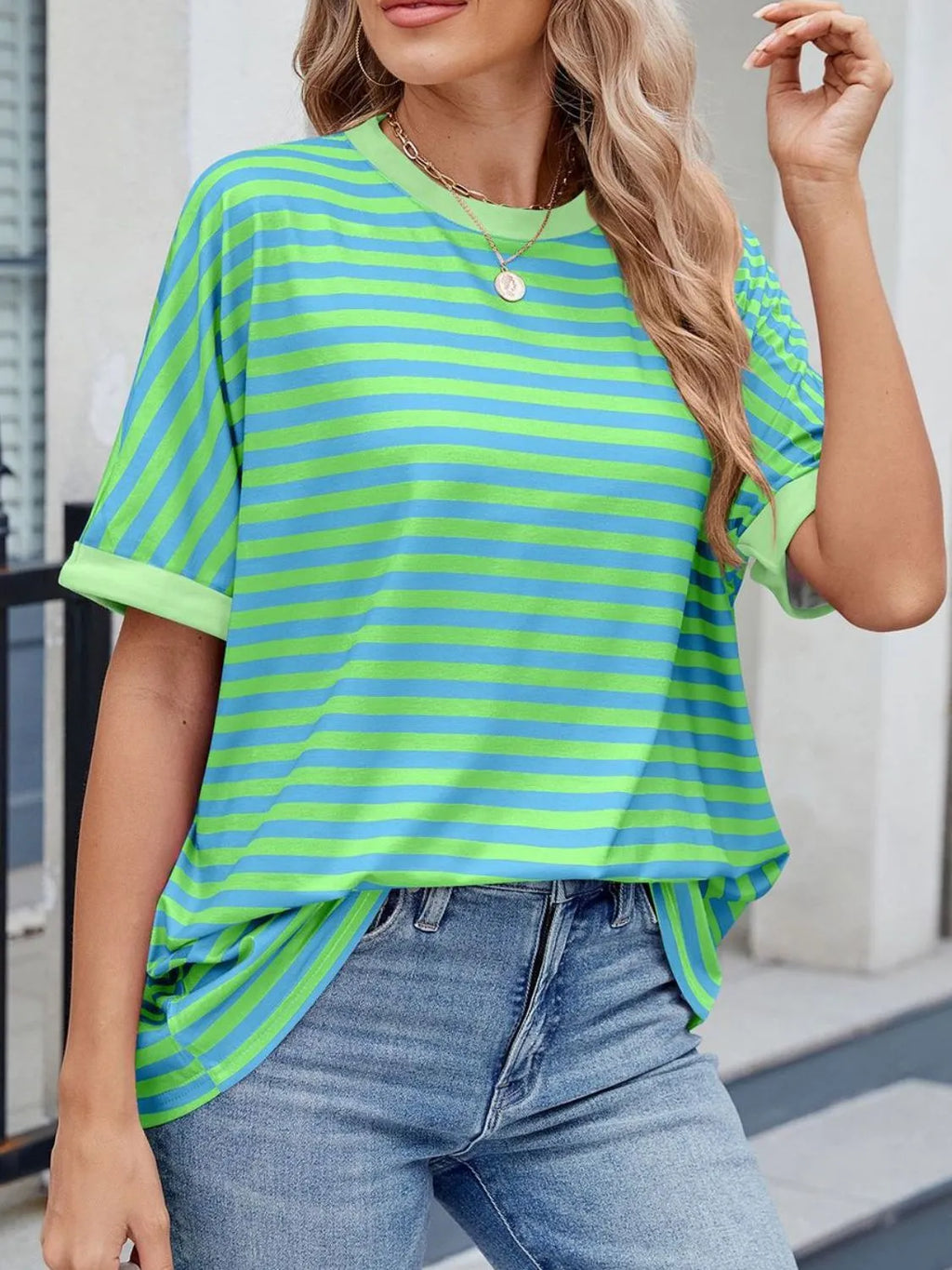 Striped Round Neck Half Sleeve T-Shirt