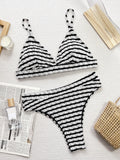 Striped V-Neck Two-Piece Swim Set - felvior